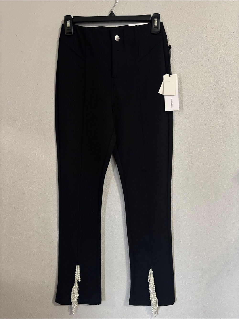 NWT Black Women’s Slim Pearl-Trim Pants